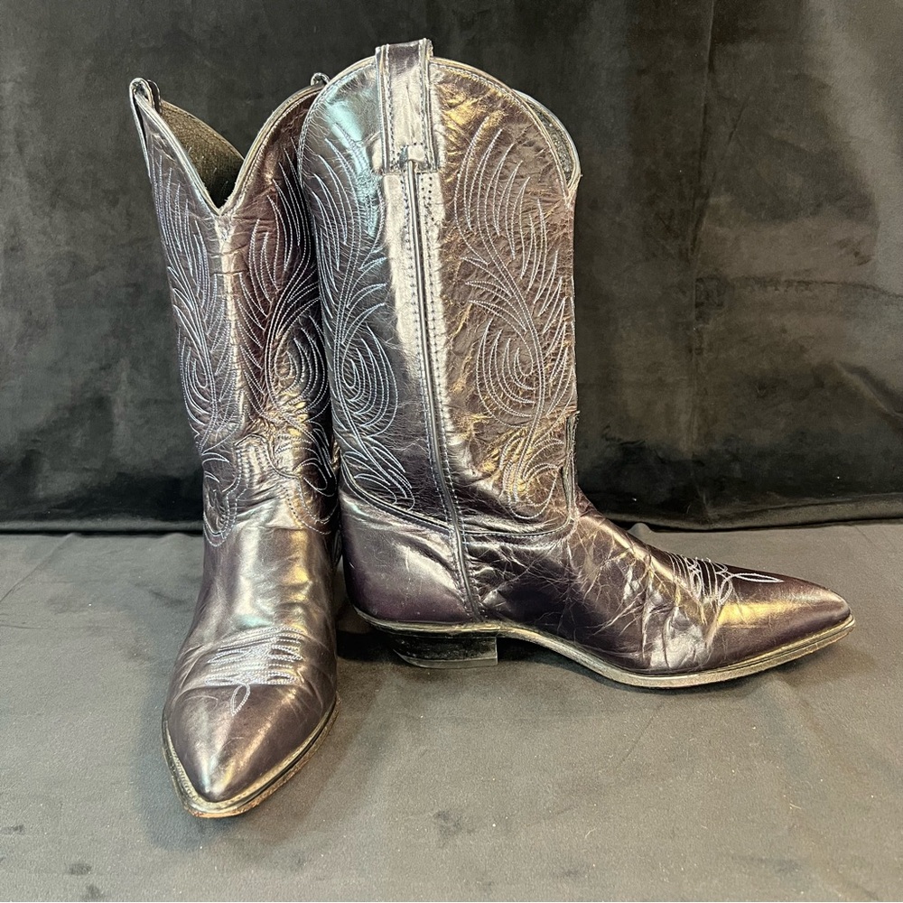 Black Western Cowboy Boots w. Light Blue Stitching Size 10 Code West